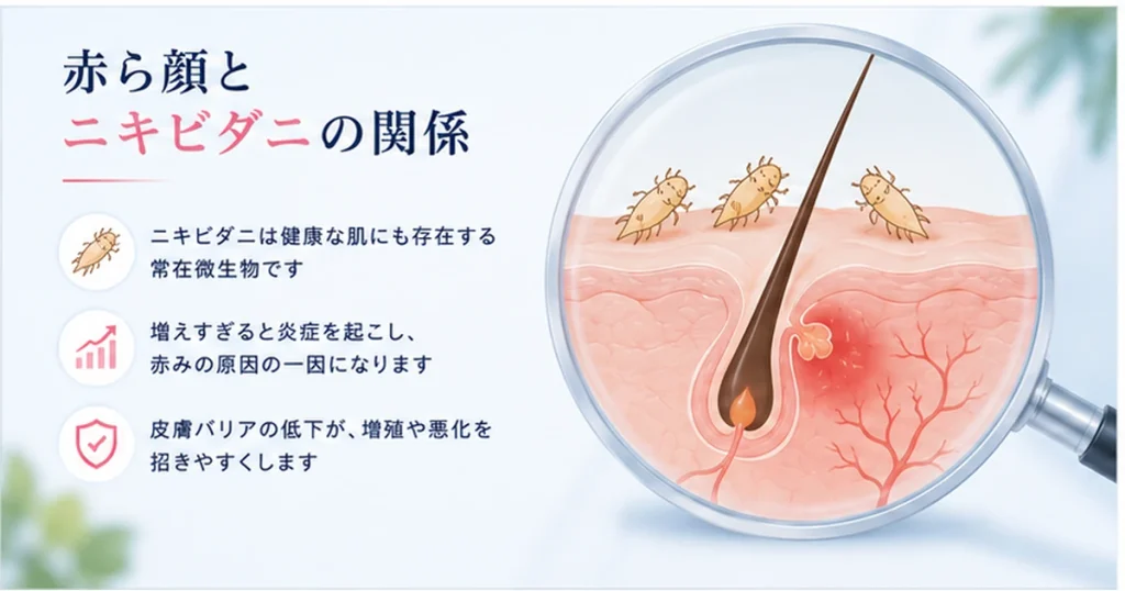 赤ら顔とニキビダニの関係｜酒さの原因と悪化要因
