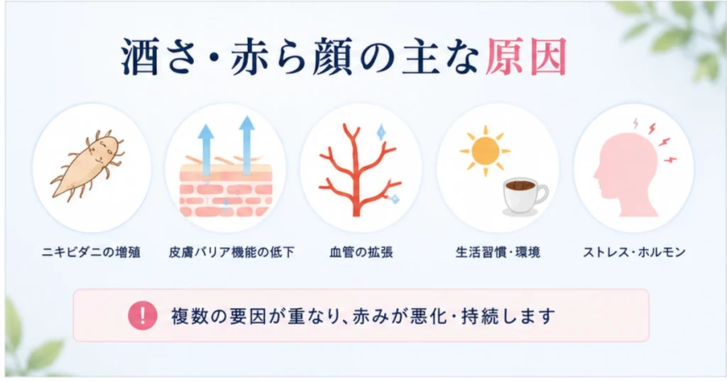 酒さの原因と赤ら顔を悪化させる主な要因