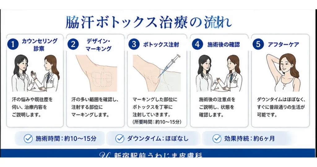 脇汗ボトックス治療の流れ｜カウンセリングから施術まで